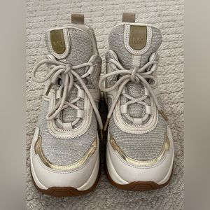 MICHAEL MICHAEL KORS
Olympia Glitter Chain-Mesh and Leather Trainer